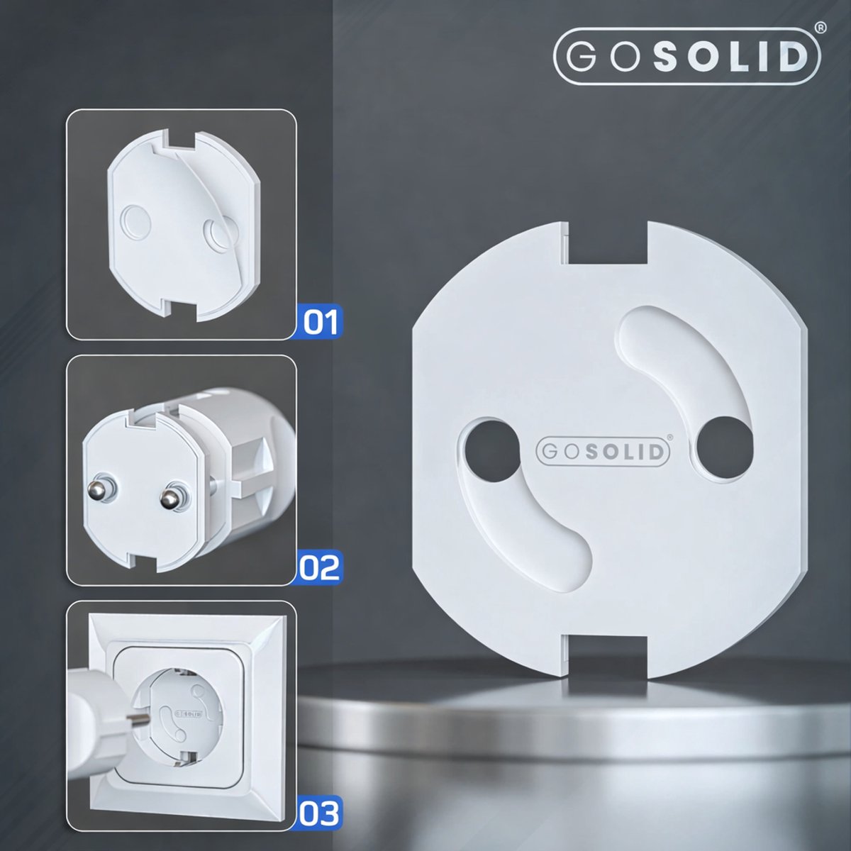 GO SOLID! ® 12x Stopcontactbeveiliging - Kinderbeveiliging voor Stopcontacten - Stopcontactbeschermers voor Baby's & Kinderen - Wit – foto 3