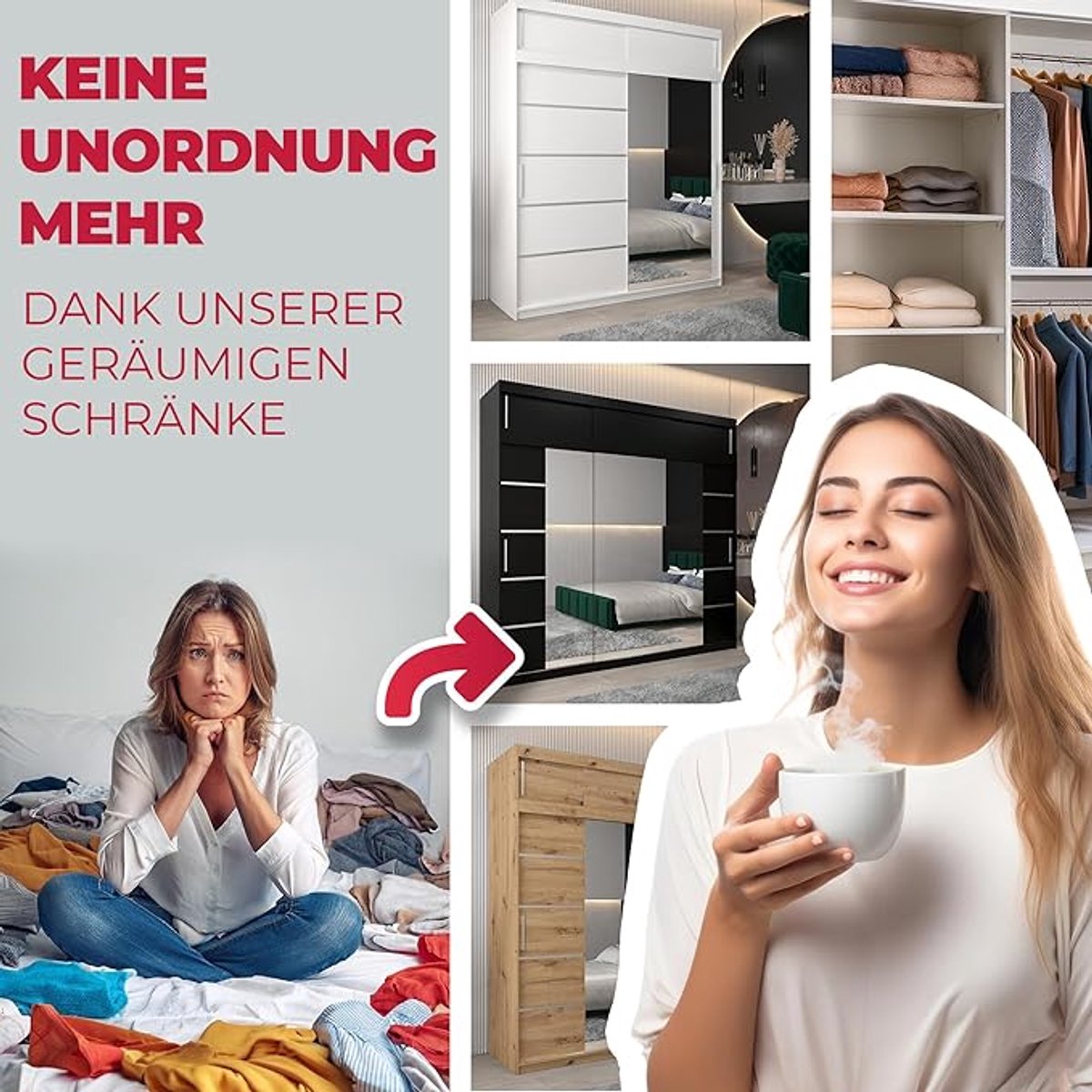 Garderobekast met Spiegel 250x200x62 cm – Moderne Drie-Deurs Kledingkast met Planken en Kledingstang – Multifunctionele Slaapkamerkast voor Hal en Woonkamer – Sonoma + Zwart – Abkantoor