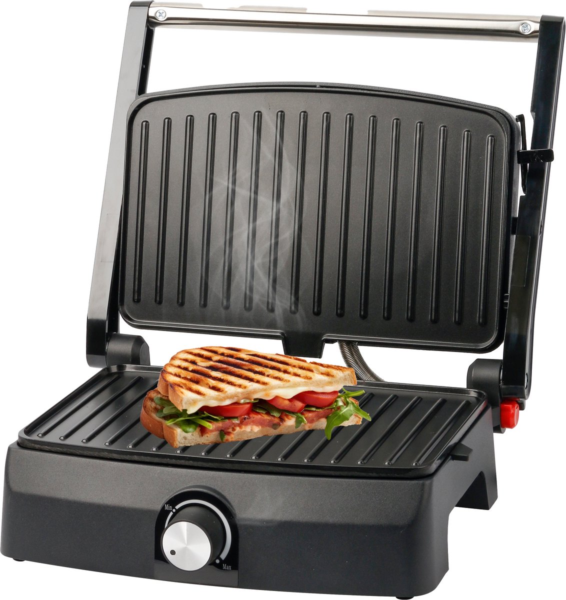 Emerio Contactgrill - Tosti Apparaat - Grilloppervlak 23x14,5cm - Panini Grill - Tosti IJzer CG-130861 - RVS / Zwart