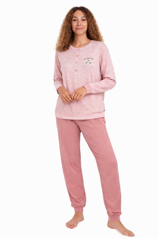Donkerblauwe, katoen-modal dames pyjama met knopen little flowers Donkerblauwe, katoen-modal dames pyjama met knopen little flowers