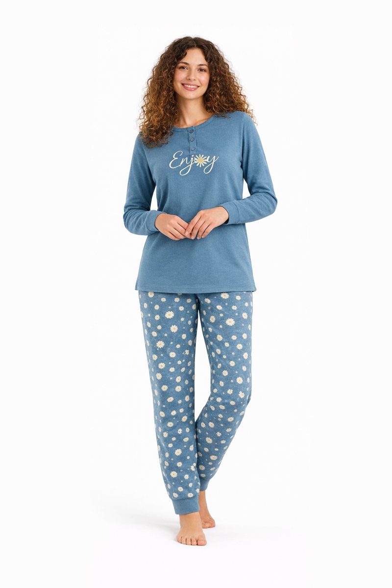 Dames pyjama katoen - blauw - Maat XXL