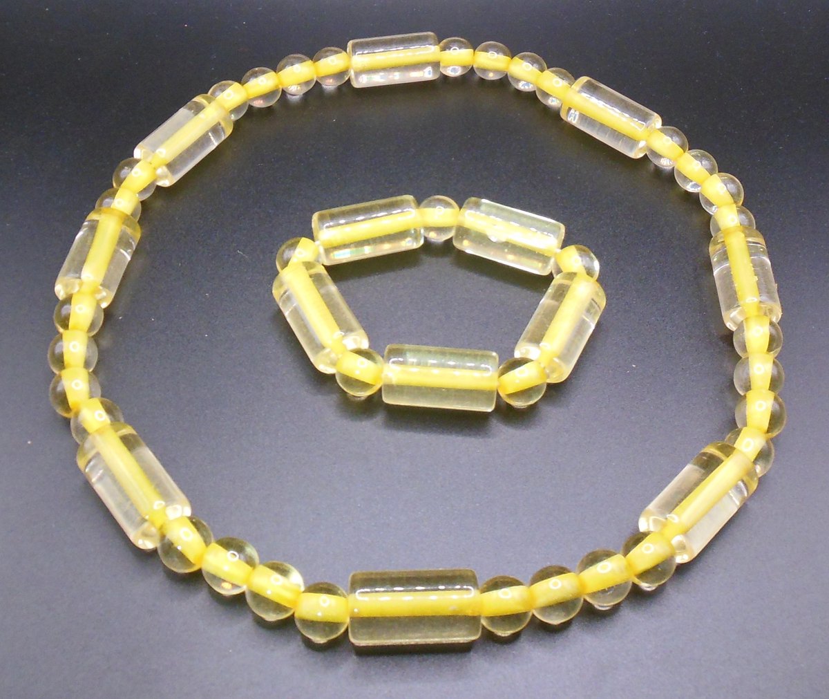 Ketting+Armband kralen transparant-geel