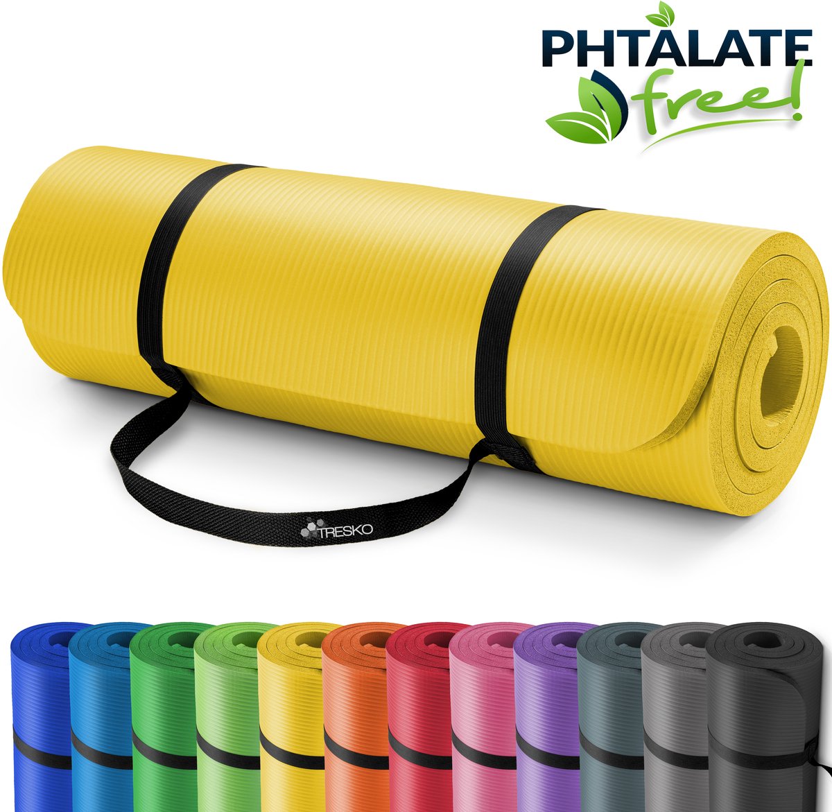 Sens Design Yogamat - Fitnessmat - 185x60 cm - 1,5 cm dik - Geel