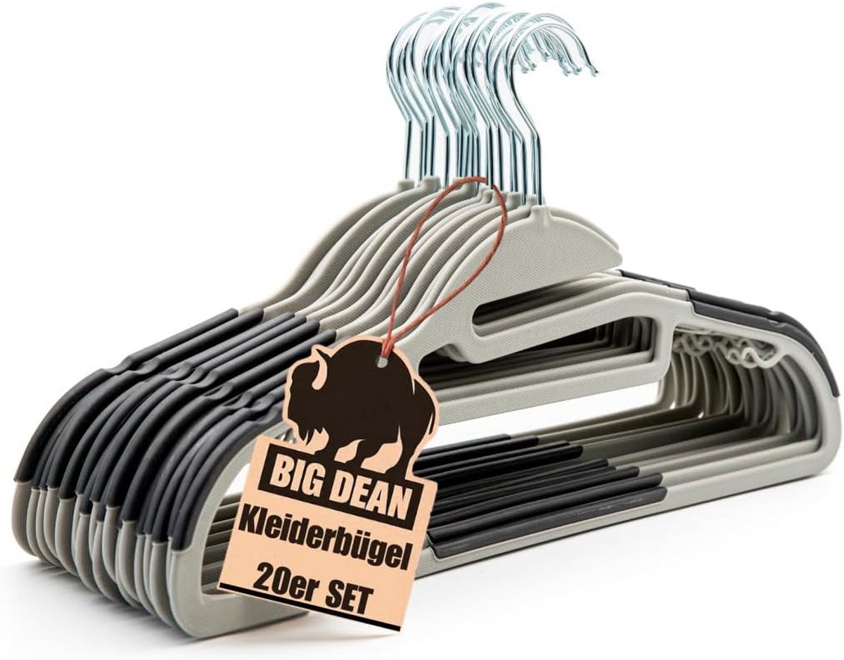 20 Stuks Ruimtebesparende Kleerhangers Antislip met Draaibare Haak Grijs