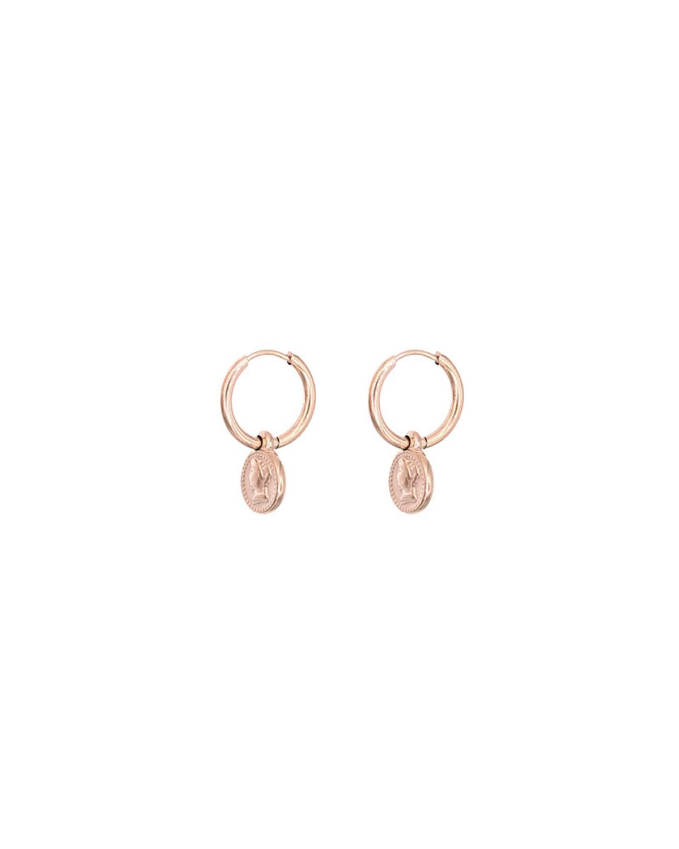 Mint15 Minimalistische oorringen 13mm - Oorbellen 'Little Coin' met klein muntje 8mm - Roségoudkleur RVS/Stainless Steel