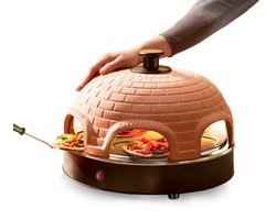 Emerio Pizzarette Origineel - 6 Persoons Pizza Oven - Handgemaakte Terracotta Koepel - 6 Geïsoleerde Bakspatels - RVS Bakplaat - Gourmetstel met Cool touch koepel - PO-115984 1200W