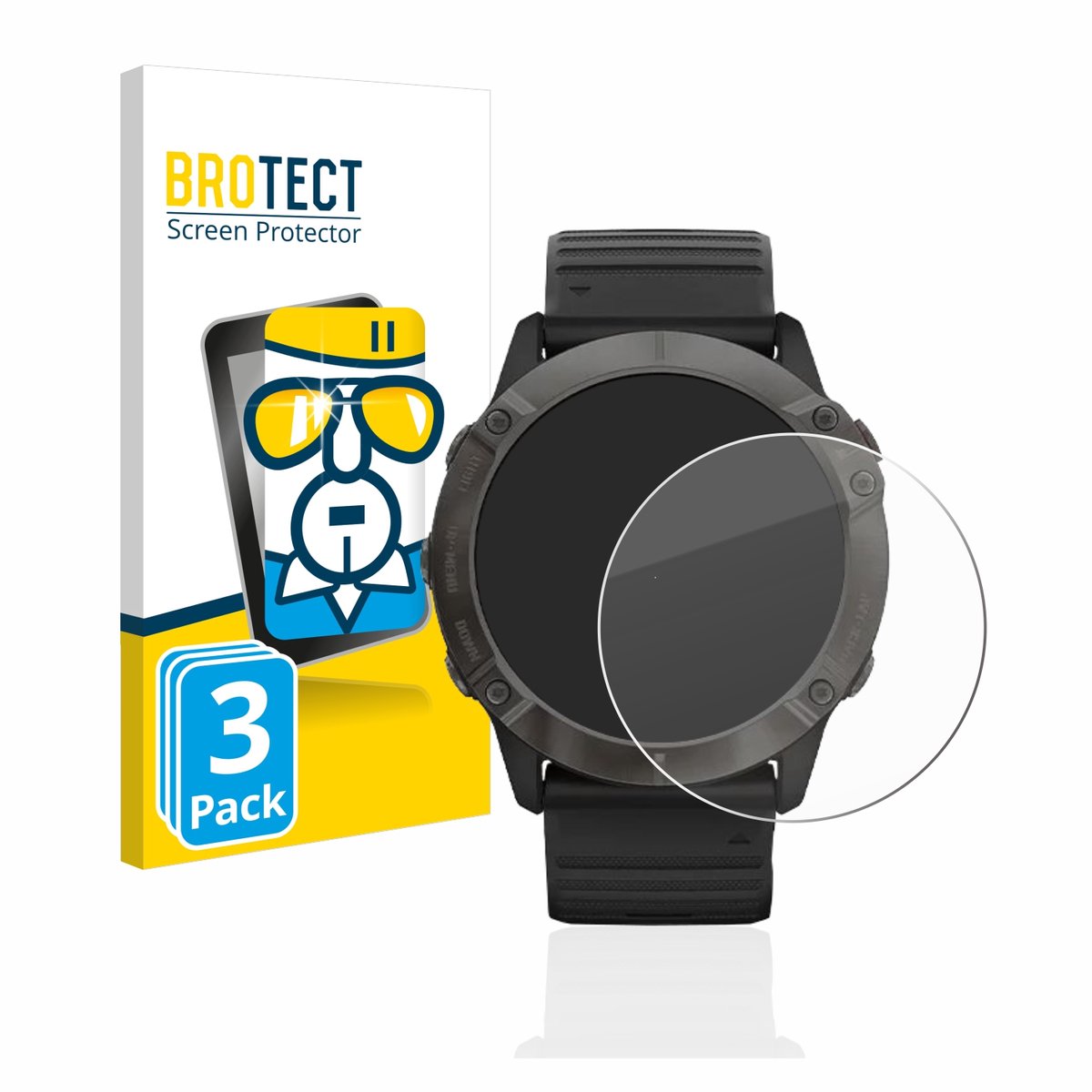 BROTECT - Glas Screenprotector voor Garmin Fenix 6X Pro - Gehard Beschermglas 9H 3 Stuks