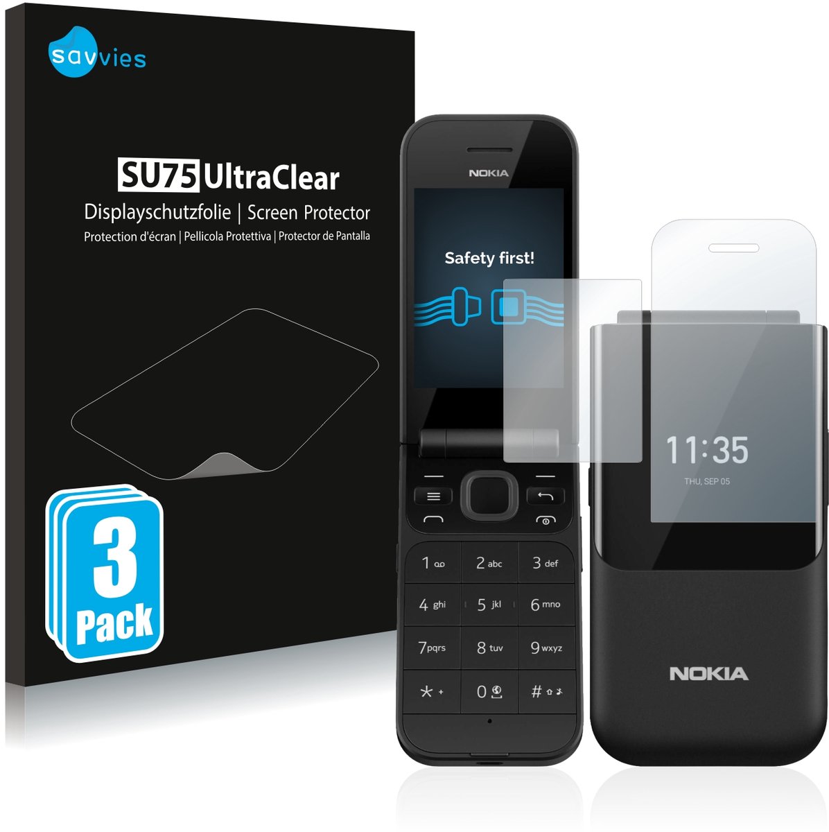 Savvies - Screenprotector voor Nokia 2720 Flip - Folie Beschermfolie transparant 6 Stuks