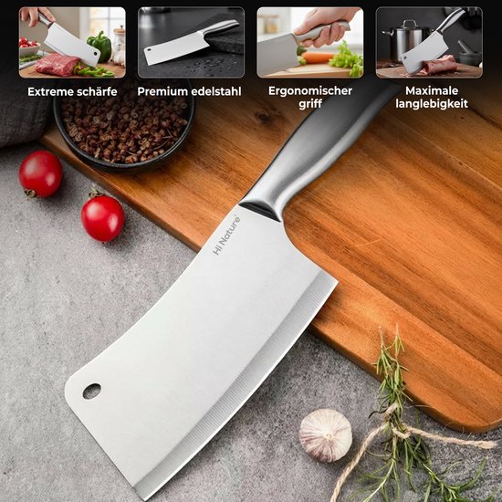 Couteaux à Couperets HI NATURE™ | Couteau à découper, Hakbijl, couteau de chef, couteau à viande, couteau de boucher| Heavy Duty , compatible lave-vaisselle - 29 cm - Argent