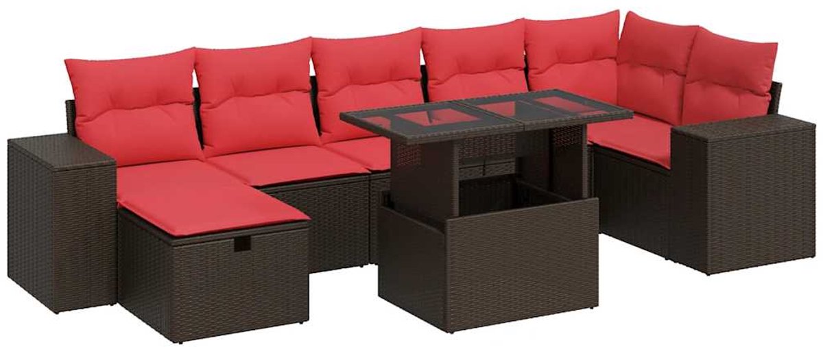 vidaXL 8-delige - Loungeset - met - kussens - poly - rattan - acacia - zwart Bruin