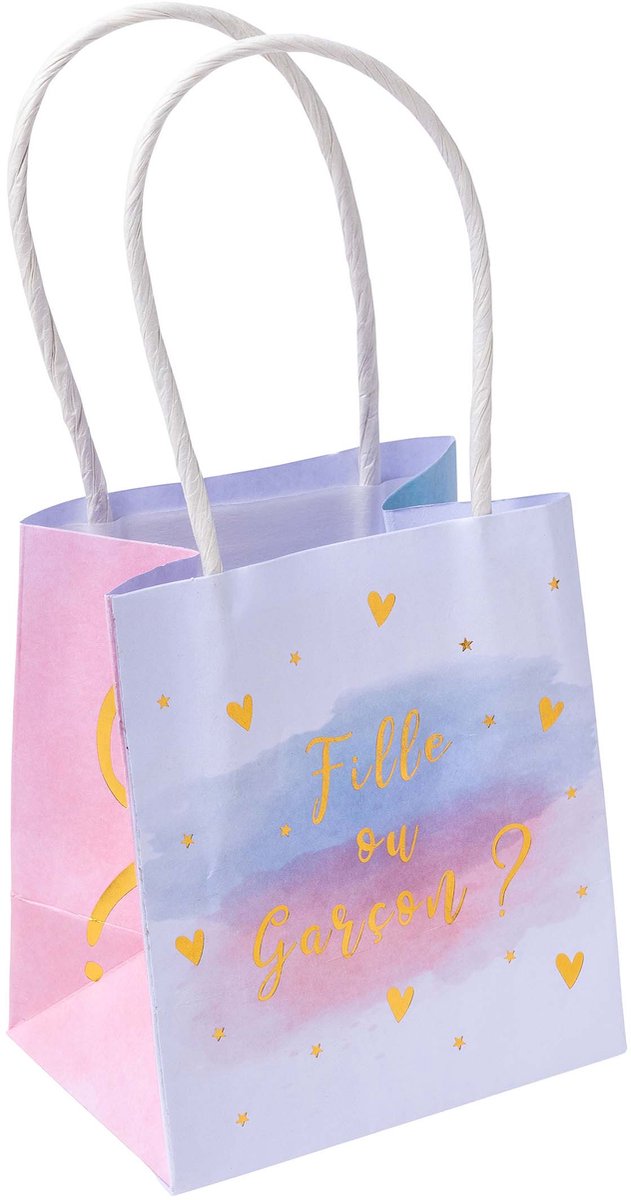 ARTYFETES - 6 cadeauzakjes meisje of jongen roze blauw en goud 10 x 11 x 7 cm voor gender reveal