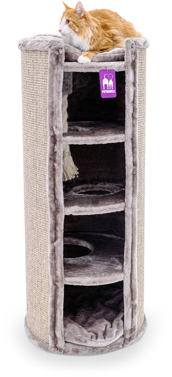 Bol.com Petrebels Superdome 120 - Krabton voor katten - Cappuccino - XL krabton - maine coon - 49 x 49 x 120 cm aanbieding