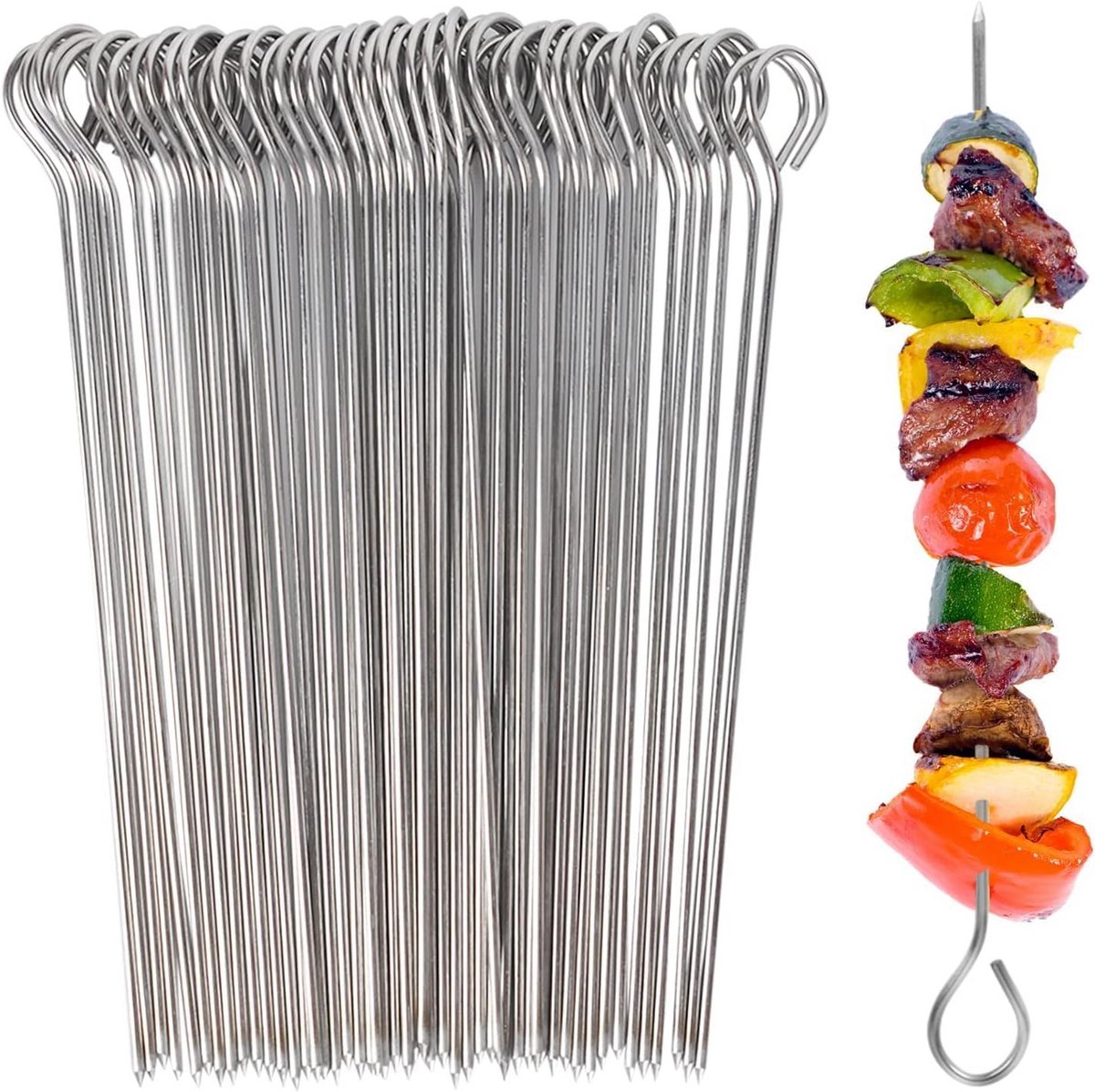 50x Metalen Spiesjes RVS - 20 cm - Herbruikbaar voor Kebab, BBQ en Grillen