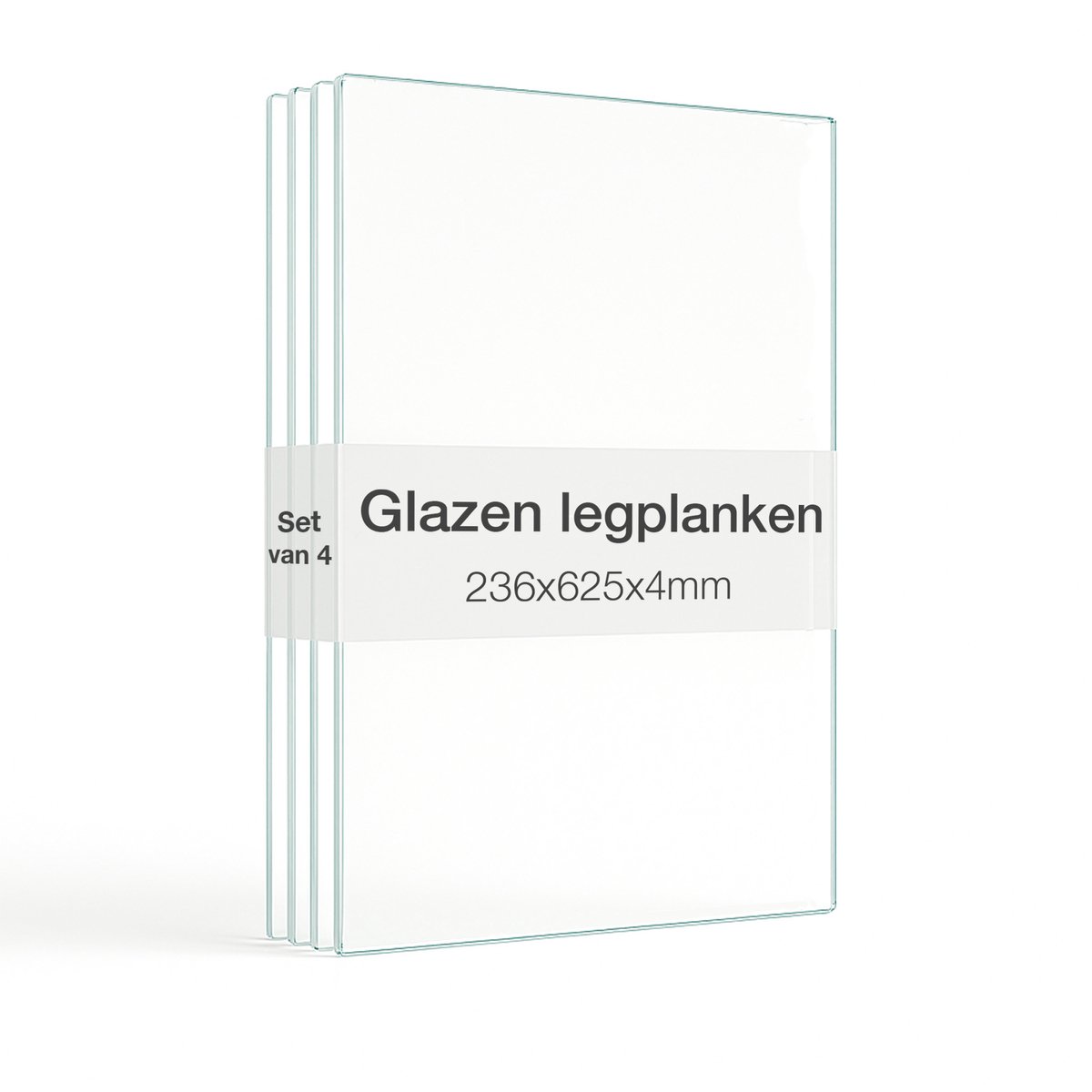 K-Möbel Glazen planken, 4-delige set incl. plankdragers & afdekkappen – transparant – voor staande vitrines met 2 deuren