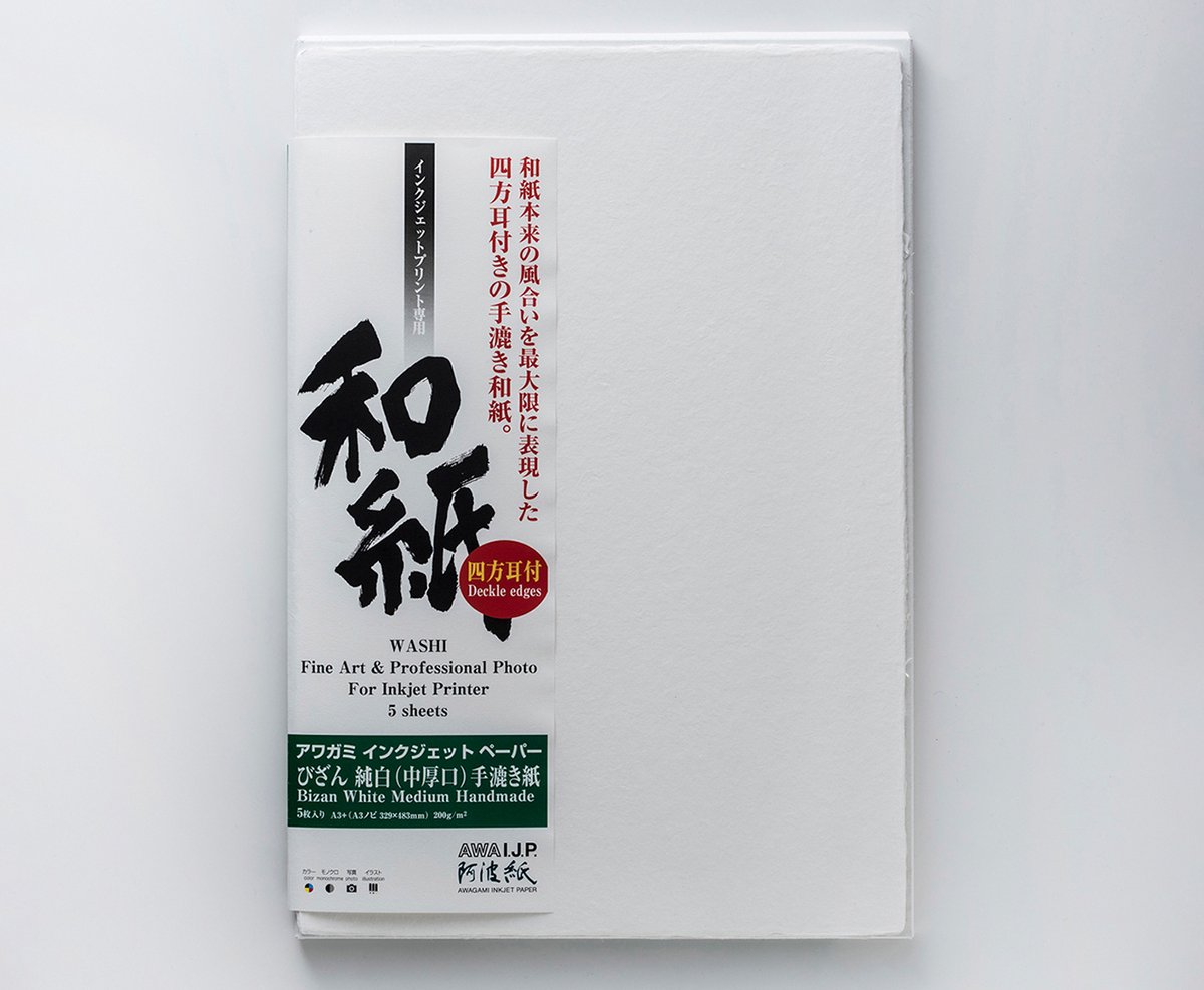 Awagami Bizan Medium White 200grs Mat. Met gekartelde randen. A3+/5vel.