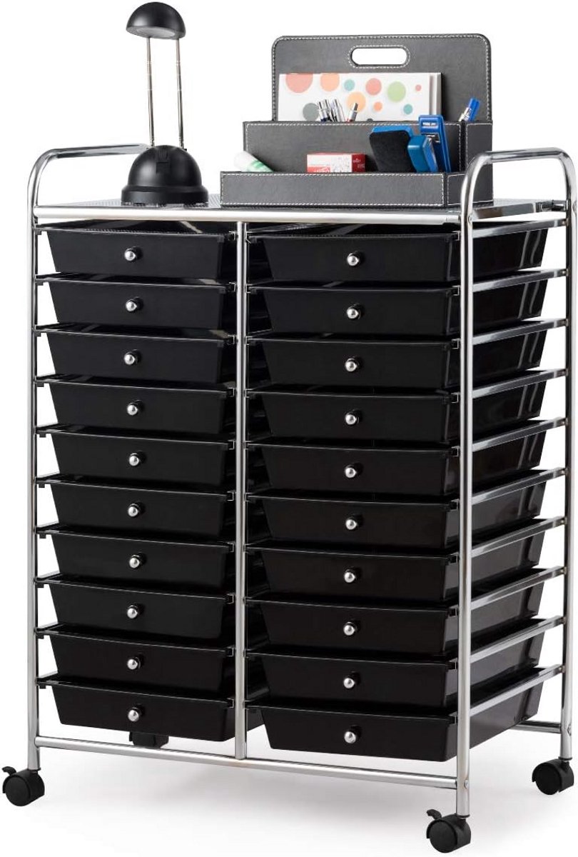 Rollende opbergkar met 20 lades zwart 65x35x90cm