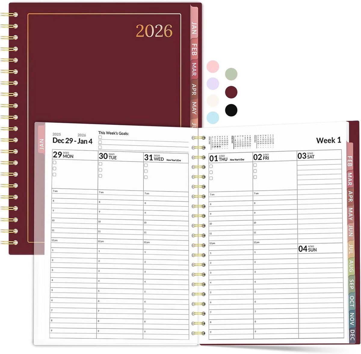 2025 Agenda Planner - Week en Maand - 21,5 x 29 cm - Dagelijks Half Uur Indeling - Spiraal - Kalender Dagboek