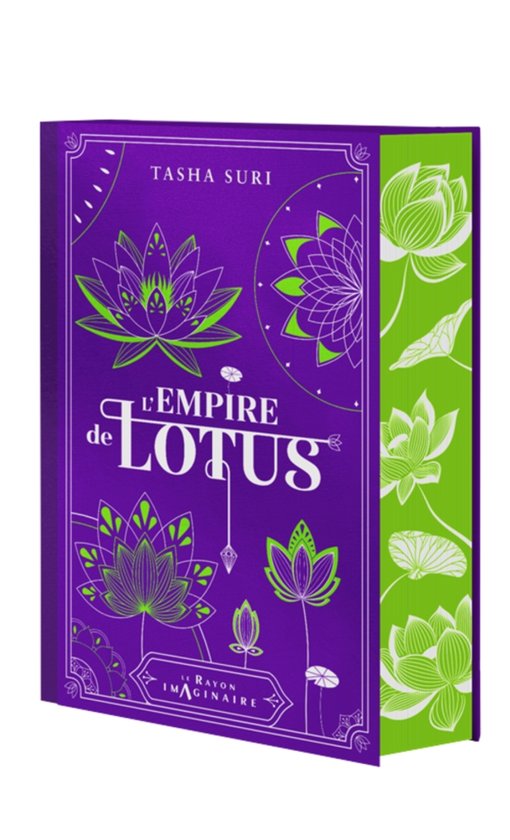 Paarse omslag met groene lotusbloemen en de titel 'L'EMPIRE DE LOTUS'.