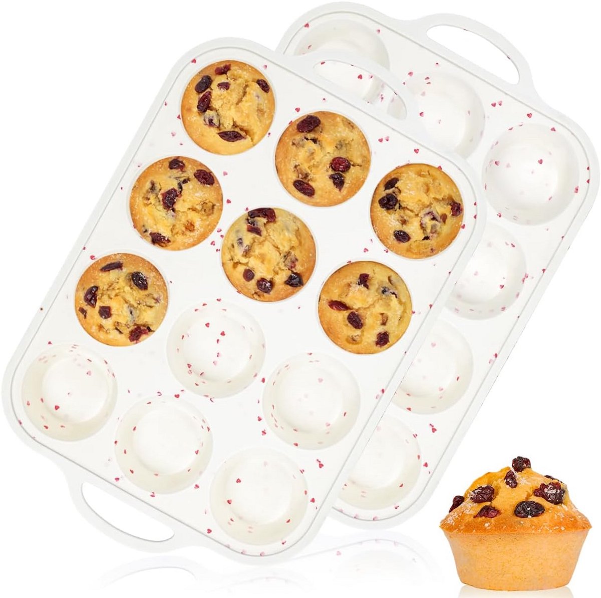 Set van 2 Siliconen Muffin Vormen 12 Cups - Met Metalen Rand & Antiaanbaklaag