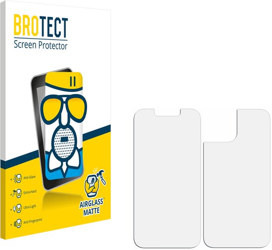 Emballage et deux protecteurs d'écran mats pour téléphone. L'emballage montre un téléphone avec un visage et des icônes pour anti-reflet, extra-dur, ultra-léger et anti-traces de doigts.