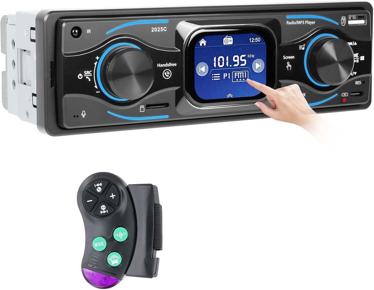 1-DIN Autoradio met Bluetooth, USB, Type-C, FM Radio en Afstandsbediening