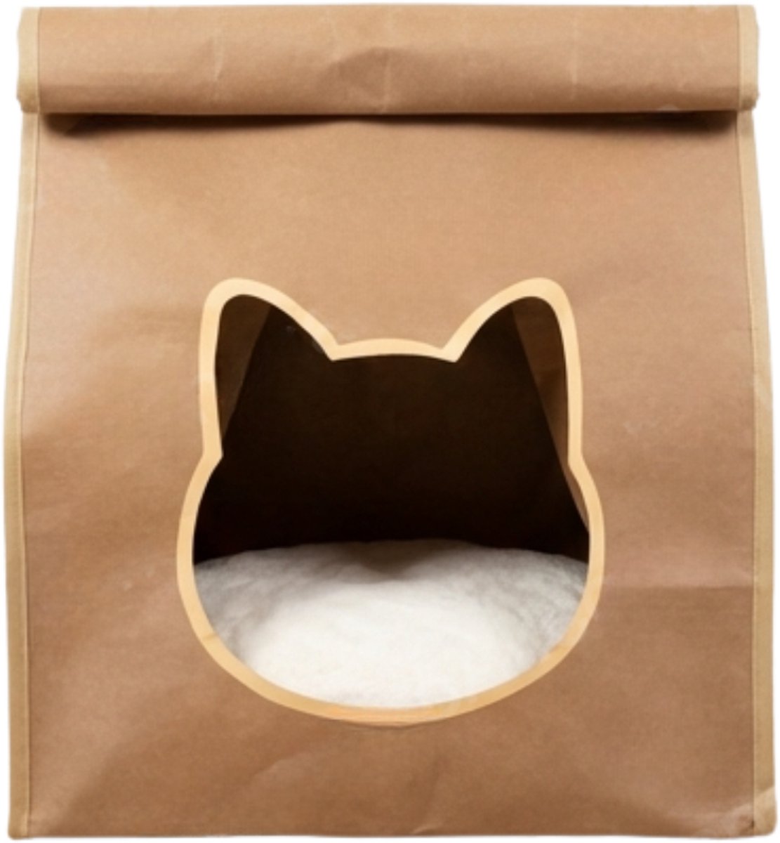 EcoPawPaw Kattenhuis van Gerecycled Kraft Papier – Kattenmand met Uitneembaar Kussen – Waterafstotend & Krasbestendig – Duurzaam Design – Bruin