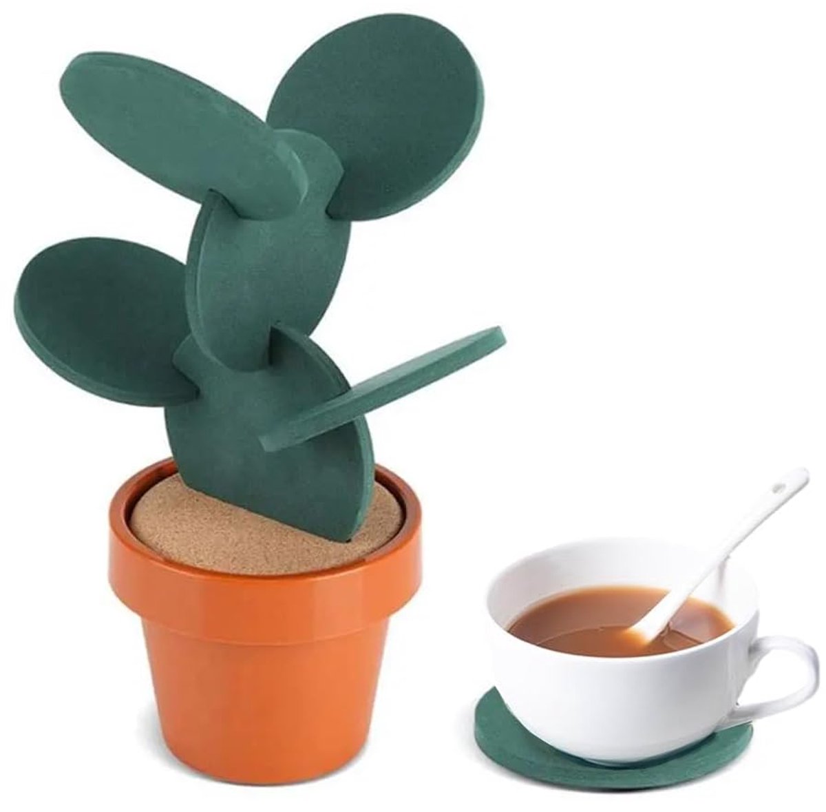 Set Onderzetters - Cactusdesign - 6 Stuks met Bloempot