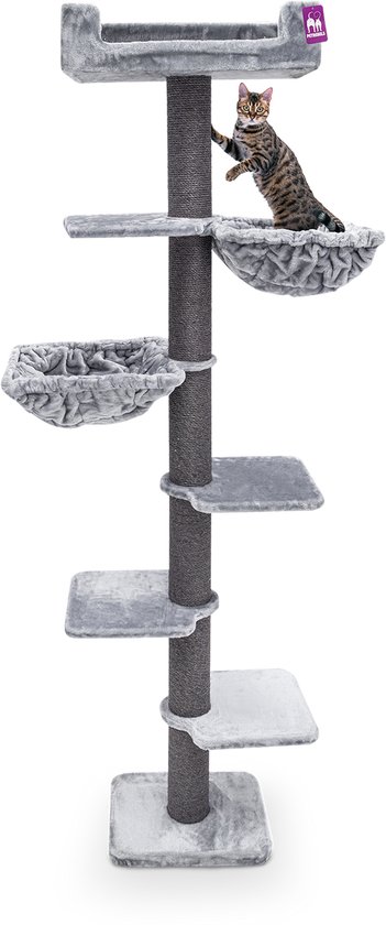 Petrebels Alexis 224 Krabpaal XXL - Grijs - Tot aan Plafond - 45 x 35 x 224 cm
