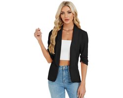 Blazer voor dames, sportief, elegant, openvallend, casual blazerjas Zwart L