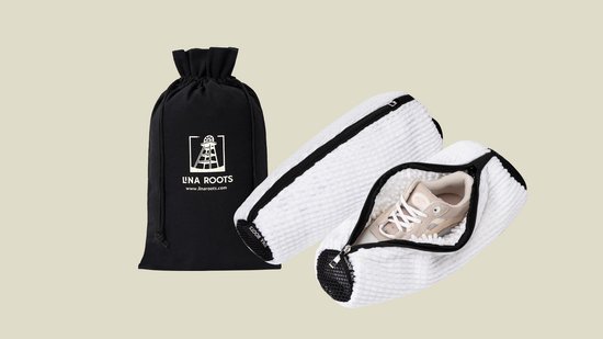 Lina Roots Kicks Cleaner – Lot de 2 sacs de lavage pour chaussures et baskets – Design adapté à la forme des chaussures – Pochette pour lacets et fermeture éclair résistante – Emballage durable sans plastique – Poignée et protection fermeture éclair