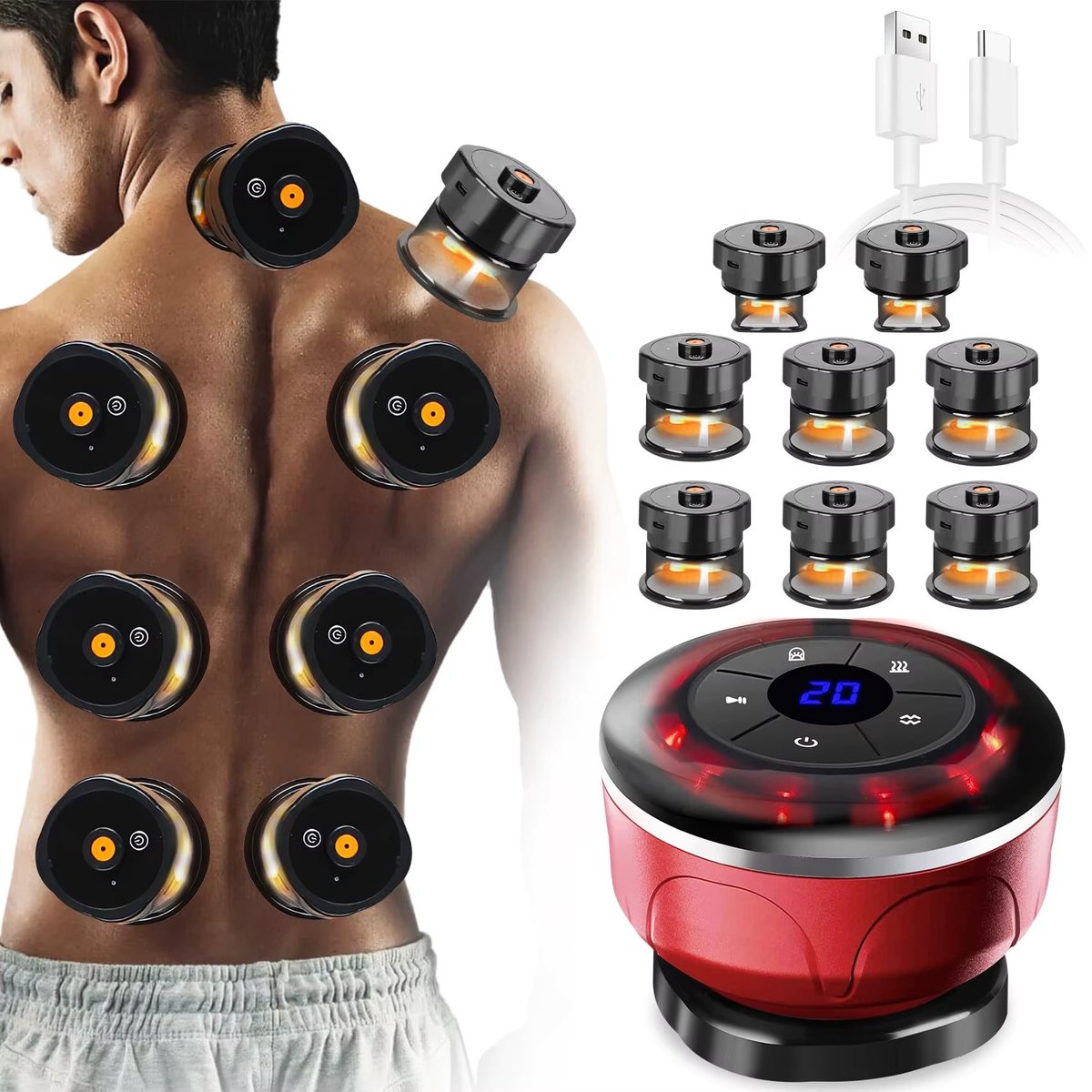 8 Cups Elektrische Cupping Massager - Gua Sha - Vacuüm Zuignappen - EMS Anti-Cellulite - Magneet Therapie - Schrapen - Vetverbrander - Body Massager