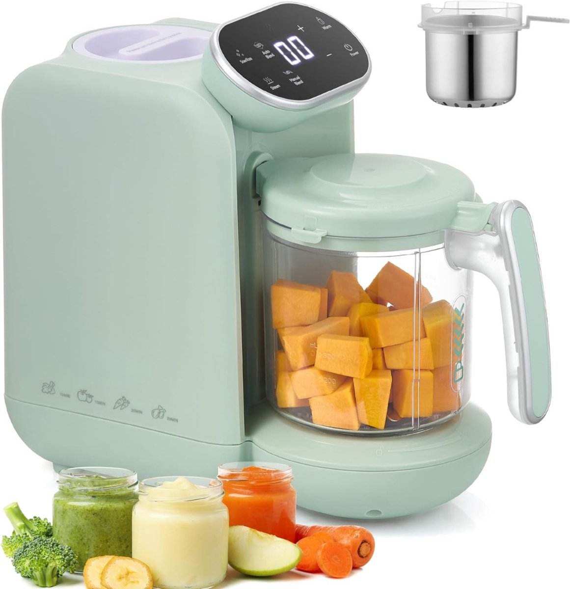 Zyrex® Stoomkoker baby - Baby Stomer en Blender - 5-in-1 Multifunctionele Baby Cooker - Groen - 31cm x 15cm x 28cm