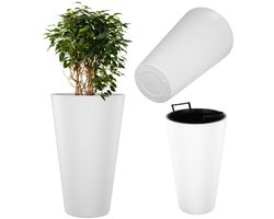 KADAX plantenbak Ø 29,5 x H 49 cm, moderne bloembak met binnenpot & geribbeld design, grote plantenpot van kunststof (wit)