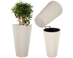 KADAX plantenbak Ø 29,5 x H 49 cm, moderne bloembak met binnenpot & geribbeld design, grote plantenpot van kunststof (crème)