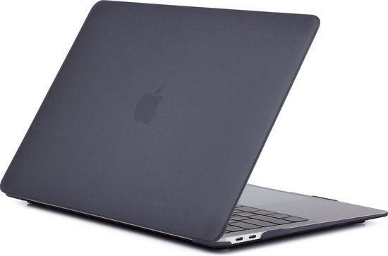 Donkergrijze MacBook Air M1 hoes, mat. De Apple logo is zichtbaar.