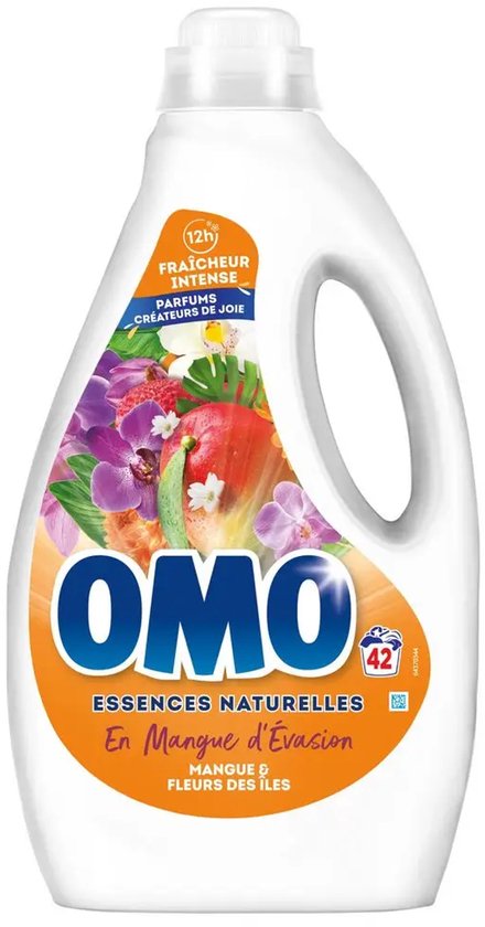 OMO Lessive Liquide Essence Naturelles Mangue & Fleurs des Îles – Krachtige Reiniging & Tropische Frisheid – Vloeibaar Wasmiddel