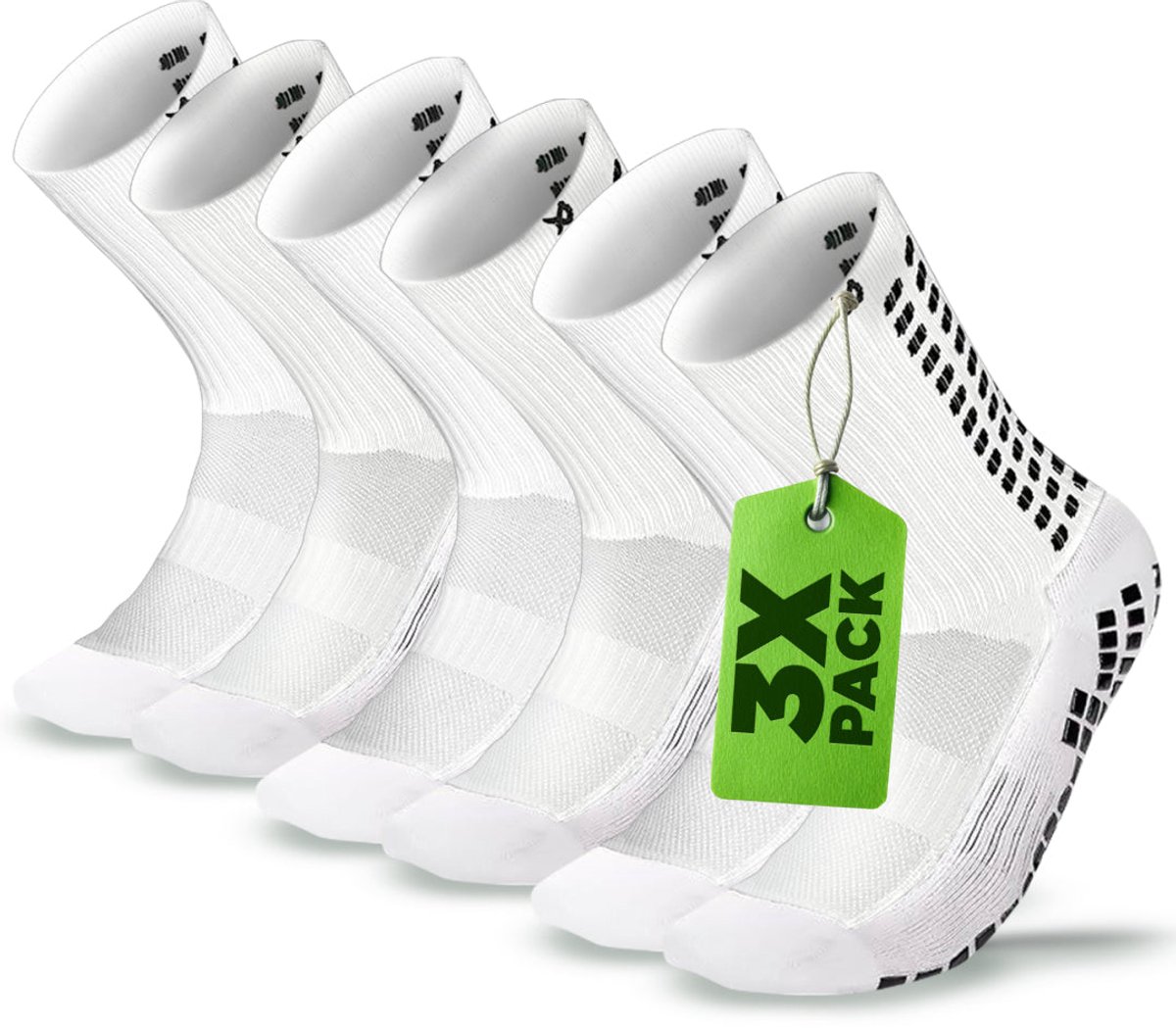LUX Voetbalsokken met grip, kuitlengte, wit, 3-pack, volwassen maat