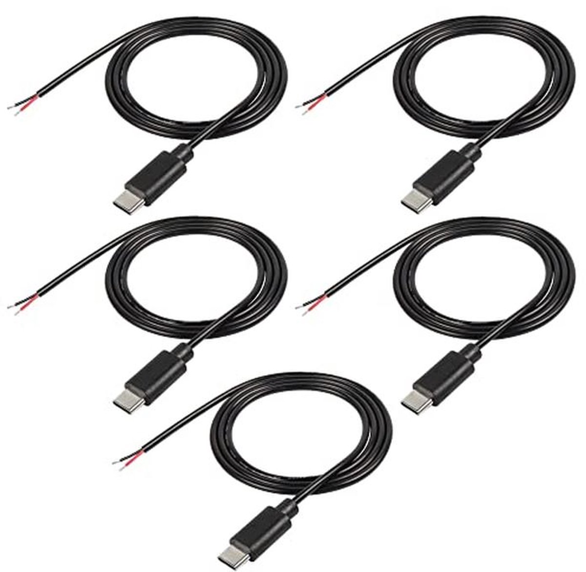 USB Type-C Pigtail Kabel 22AWG 5V 3A voor DIY - 1M/3.2FT - 5 Stuks