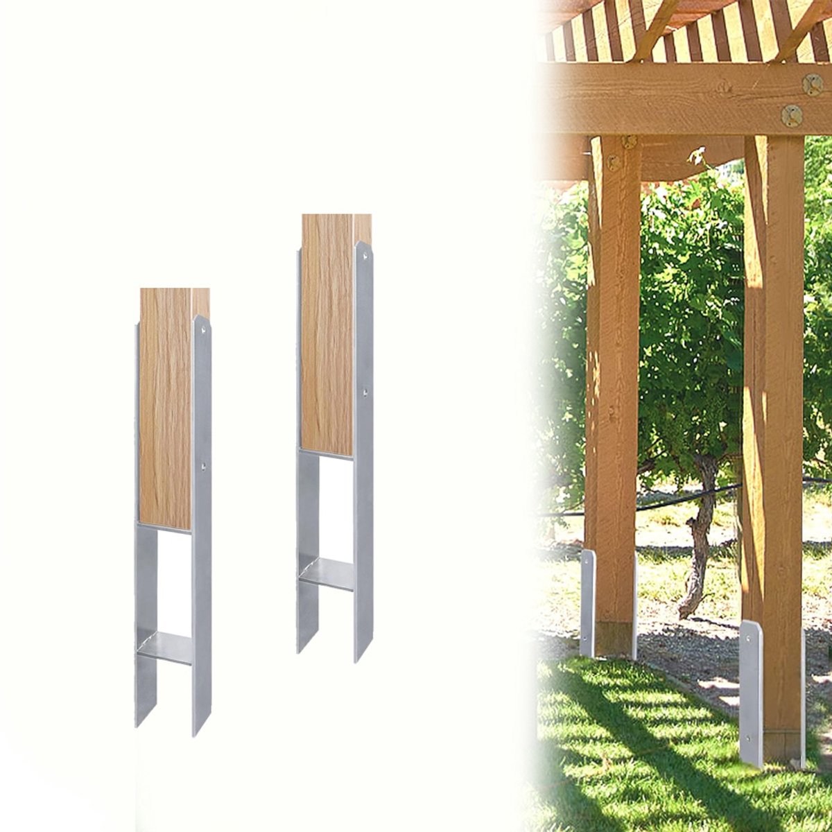 Aufun H-Vormige Paalbeugels - 2 Stuks - 81 Mm H-Vormig Verankeringselement - Lengte: 600 Mm - Materiaaldikte: 5 Mm - Robuuste Paalschoenen Voor Vierkante Houten Palen