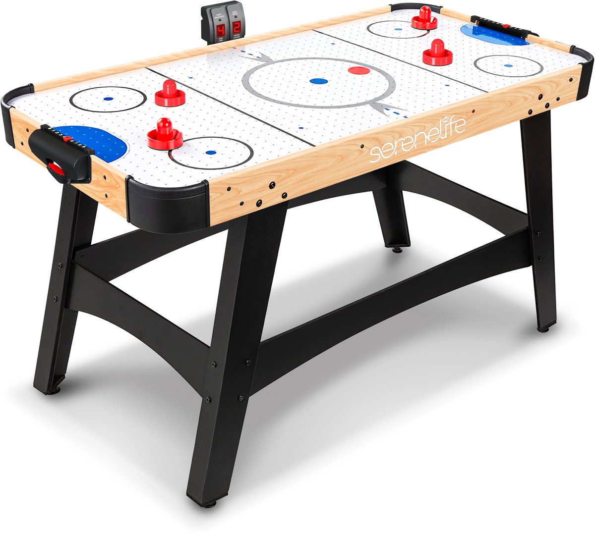 SereneLife Airhockeytafel - 147 cm Volledig Formaat - Motoren 12V 700mA - 4 Spelers met 4 Pucks & 2 Pushers - Digitale LED Scorebord Zonder Batterijen