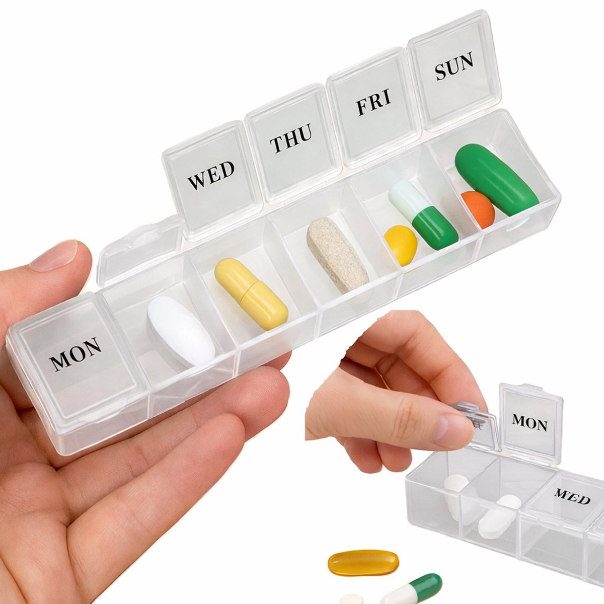 Medicijn Bewaardoosjes 7 Dagen I Pillendoos I Pillendoosje I Pillenplanner I Met Dag aanduiding I 7 Vakken I Transparant