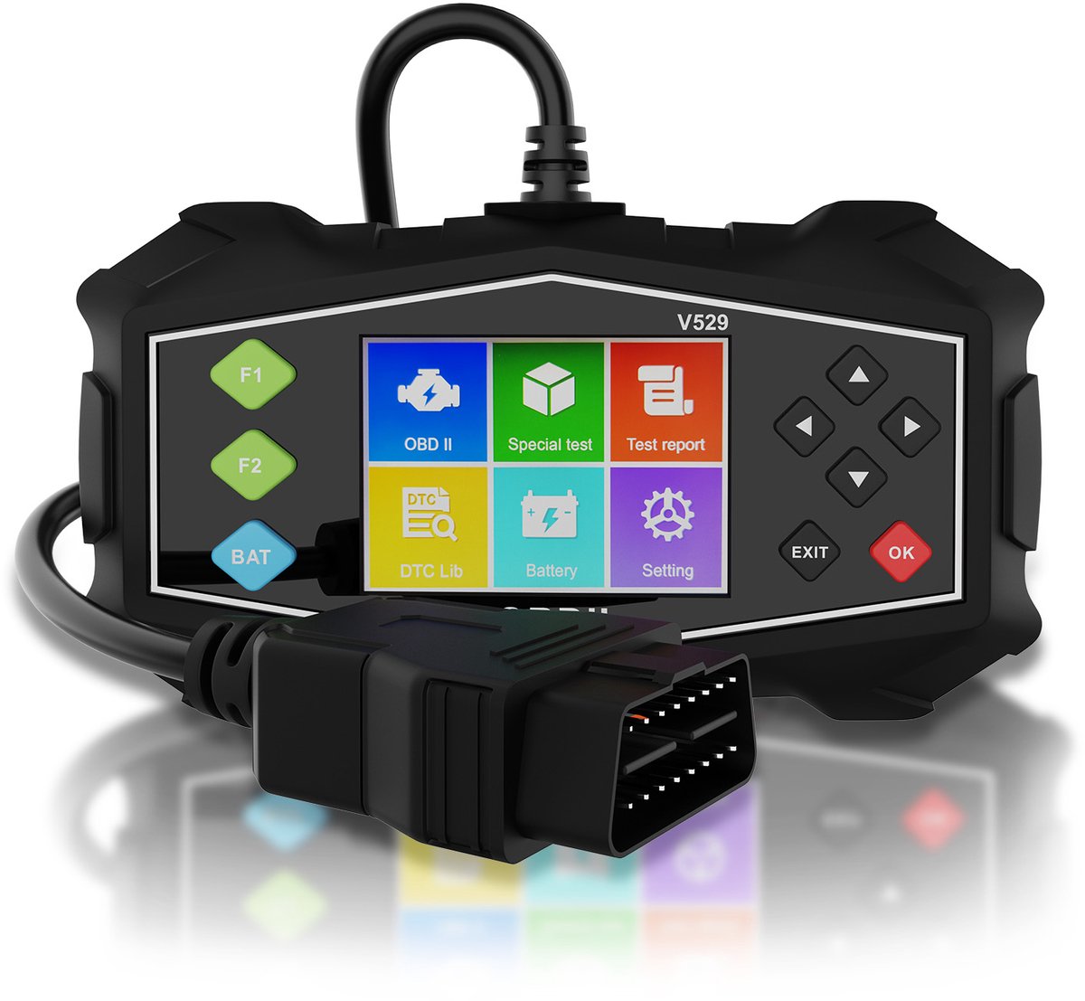 OBD2-scanner V529 van MMOBIEL – OBD2-scanner diagnostisch hulpmiddel met 45.900 foutcodes, live gegevens, prestatietests, rapport, brandstof luchtstroomdetectie – leest en wist foutcodes – opbergtasje