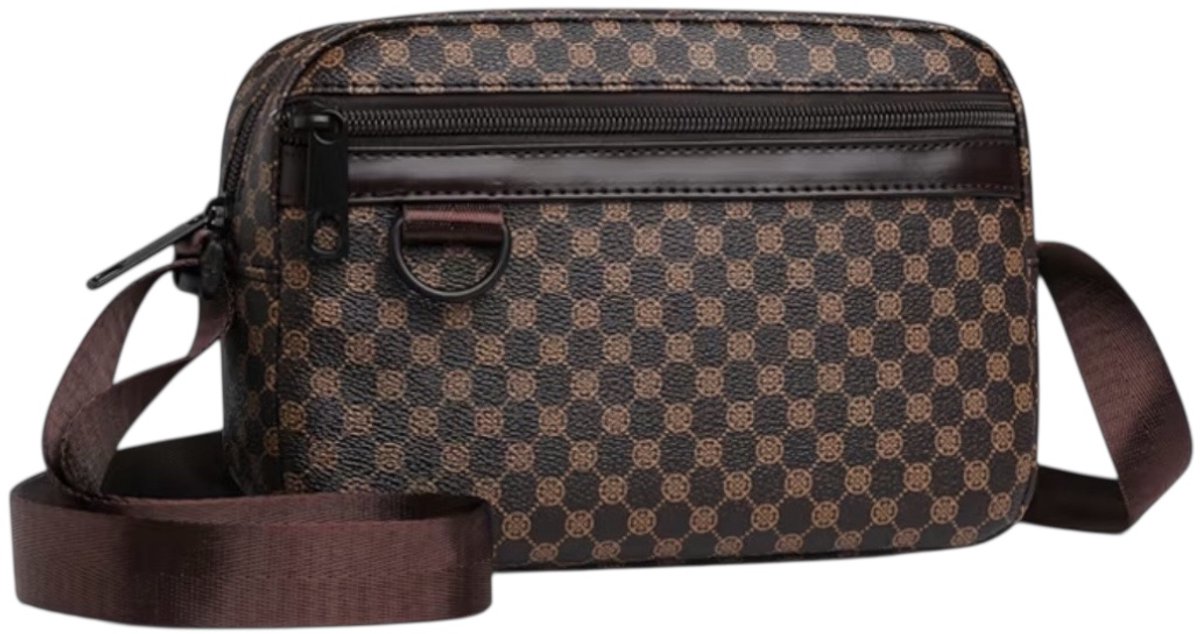 Twenty Two schoudertas voor mannen - herentas - crossbody tas - met verstelbare riem - PU-lederen herentas voor dagelijks gebruik - reizen - casual tas - reistas - festival tas - 20x6x14cm - bruin patroon