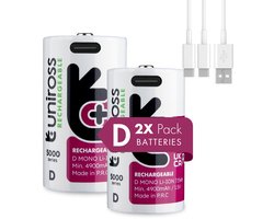 Uniross Rechargeable Lithium D USB-C 1.5V 2 pack