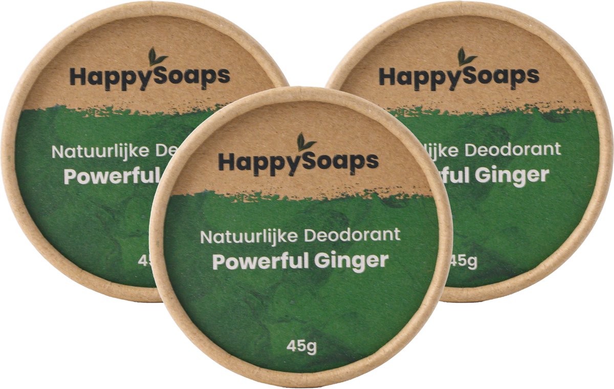 HappySoaps Powerful Ginger– Halfjaar Box Deodorant Voordeelverpakking – 3× Natuurlijke Deodorant – Plasticvrij & Vegan