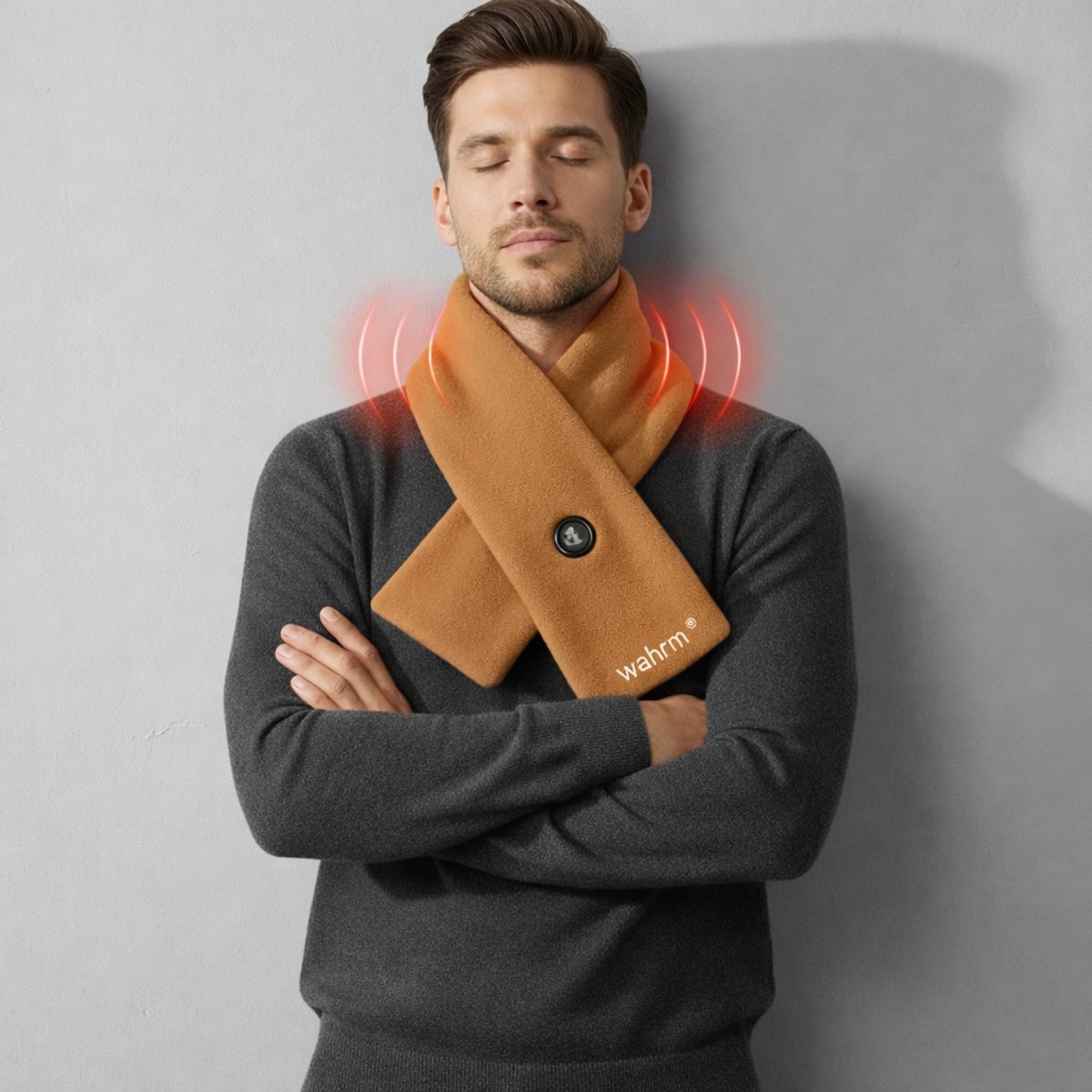 Wahrm Verwarmde Shawl met Powerbank – Oplaadbare Elektrische Sjaal – Infrarood Nekverwarming – 3 Warmtestanden – Camel