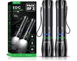 Kochar EDC Zaklamp LED oplaadbaar - Set van 2 - Militaire zaklamp - 800 Lumen - 5 standen - IPX5 Waterdicht - Zaklamp op batterijen - Zaklamp noodpakket