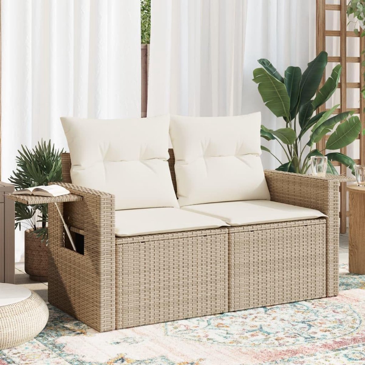 Luxe 2-delige L-vormige Tuinloungeset met Kussens – Modern Grijs Polyrotan – Comfortabele Hoekbank & Tuinbank – Weerbestendig Outdoor Meubel – House&Garden