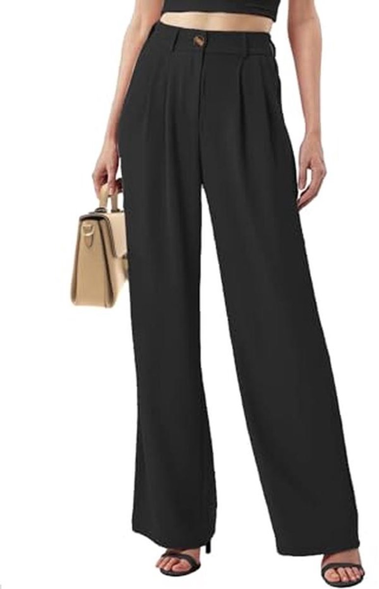 Elegante Hoge Taille Damesbroek met Brede Pijpen en Zakken