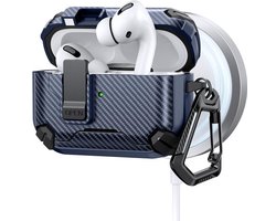 Telestore - AirPods Pro 3 Carbon hard case cover - Carbon hybride donker blauw hoesje Beschermhoes - AirPods pro 3 Cover - hoesje geschikt voor Apple Airpods pro 3 - donkerblauw - Carbon hard cover - met MagSafe functie